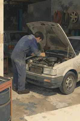 Mechanic Repairing Car in Gritty Garage