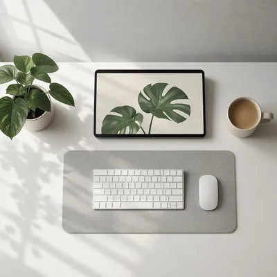 Minimalist Business Desk with Plant and Coffee