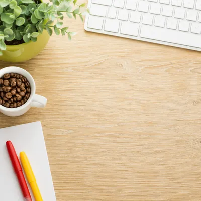Minimalist Business Desk with Plant and Coffee