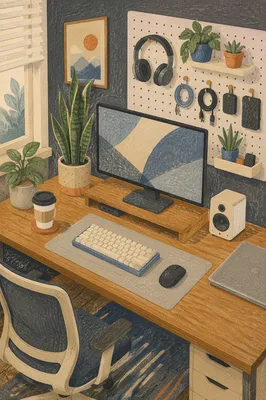 Minimalist Home Office Desk With Plants