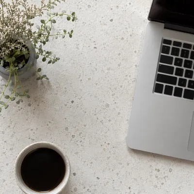 Minimalist Business Desk with Coffee Overhead