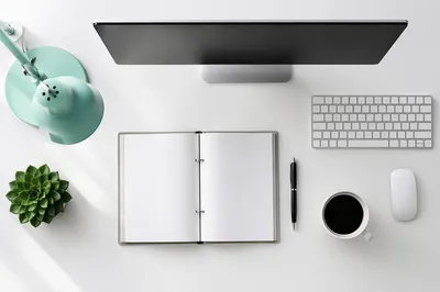 Minimalist Business Desk with Coffee and Succulent