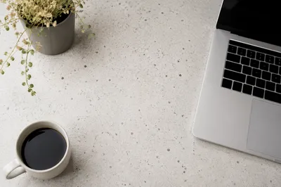 Minimalist Business Desk with Coffee Overhead