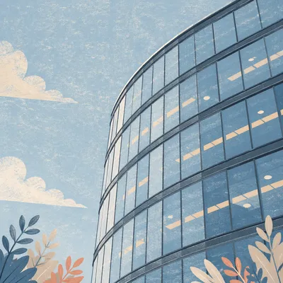 Modern Curved Glass Office Facade