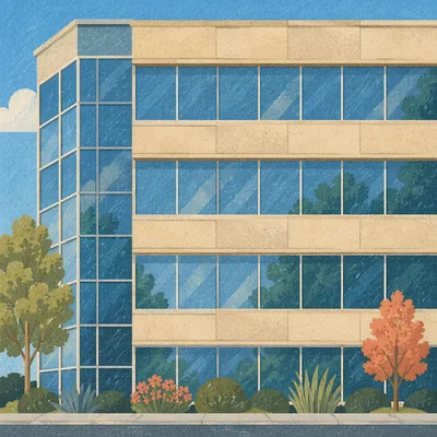 Modern Glass Office Facade in Daylight