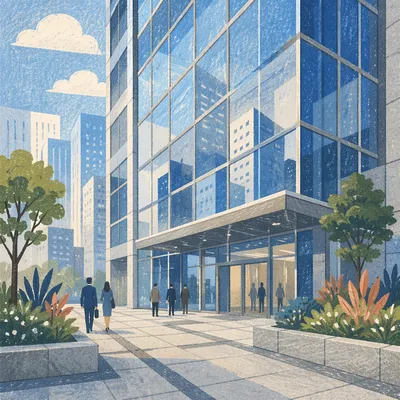 Modern Glass Office Building at Morning