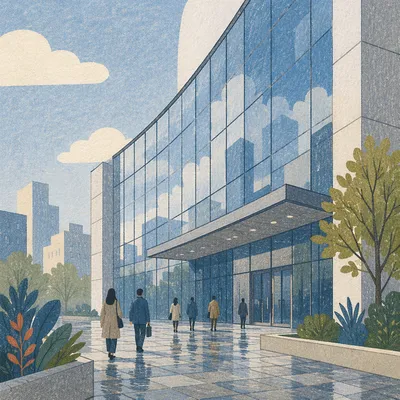 Modern Glass Office Building at Dawn