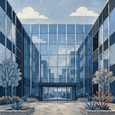 Symmetrical Modern Glass Office Facade