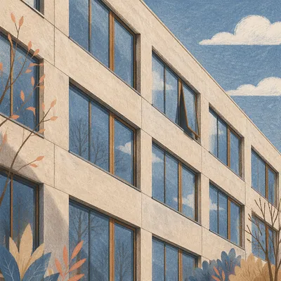 Modern Glass Office Facade in Daylight