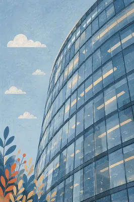Curved Glass Office Facade With Copy Space