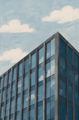 Modern Glass Office Facade Against Pale Sky
