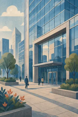 Modern Glass Office Building at Sunrise