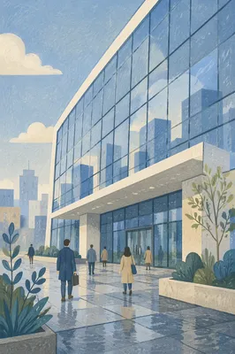 Modern Glass Office Building at Dawn