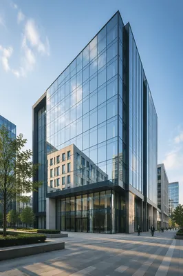 Modern Glass Office Building at Sunrise