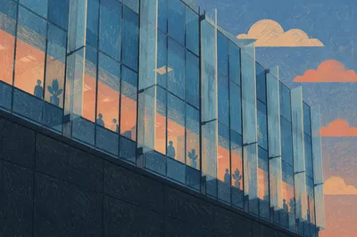 Modern Glass Office Facade at Dusk