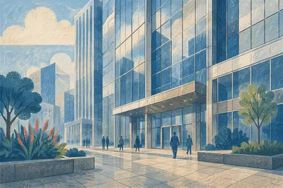 Modern Glass Office Building at Dawn