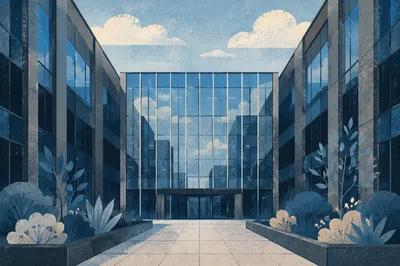 Symmetrical Modern Glass Office Facade