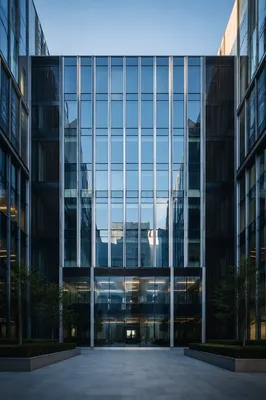 Symmetrical Modern Glass Office Building Exterior