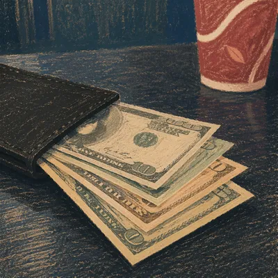 Moody Dollar Bills on Business Tabletop