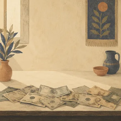 Minimal Cash Bills on Warm Tabletop