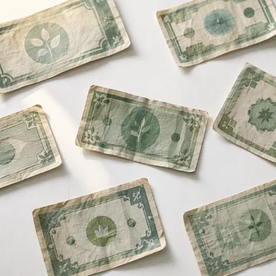 Scattered Green Currency on White Tabletop