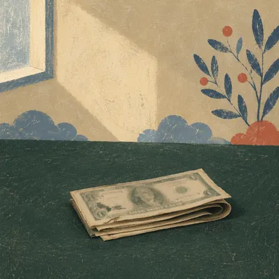 Folded Dollar Bills on Deep Green Tabletop
