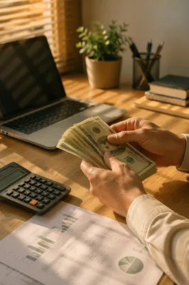 Counting Cash on Business Office Desk