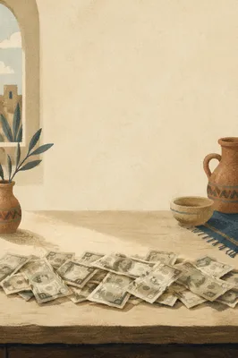 Minimal Cash Bills on Warm Tabletop