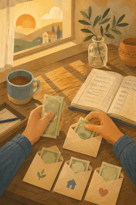Stewardship Desk With Envelopes and Ledger