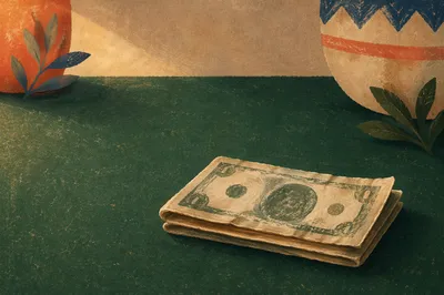 Folded Currency on Deep Green Table