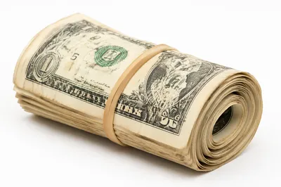 Rolled Dollar Bills on White Background
