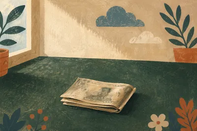 Folded Dollar Bills on Green Tabletop