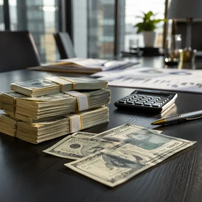 Stacked Cash and Office Finance Still Life
