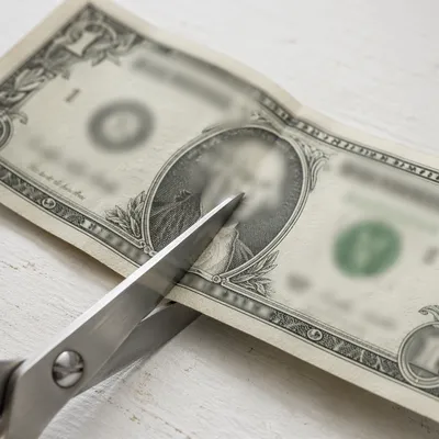 Scissors Cutting Dollar Bill Close Up