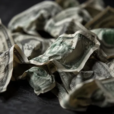 Moody Macro Close-Up of Crumpled Cash