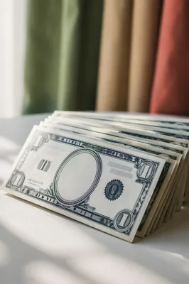 Photorealistic Prop Dollar Bills on White Table