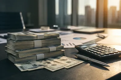 Stacked Cash and Financial Planning Desk