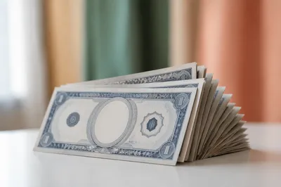 Generic Dollar Bills on White Tabletop