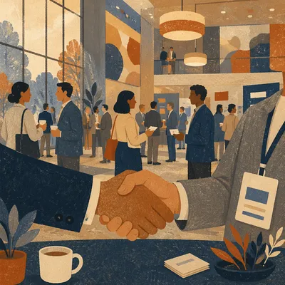 Professional Networking Handshake at Business Conference