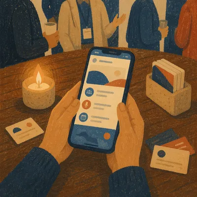 Smartphone Networking Moment at Business Conference