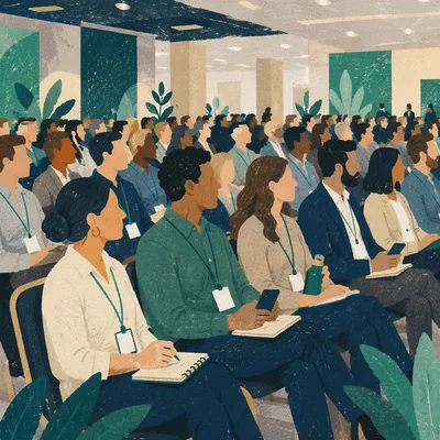 Professional Conference Audience With Teal Lighting