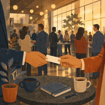 Professional Business Card Exchange at Conference