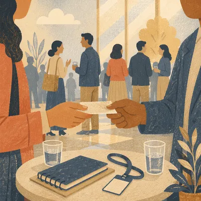 Professional Networking Card Exchange at Conference