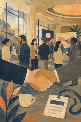 Professional Networking Handshake at Business Conference