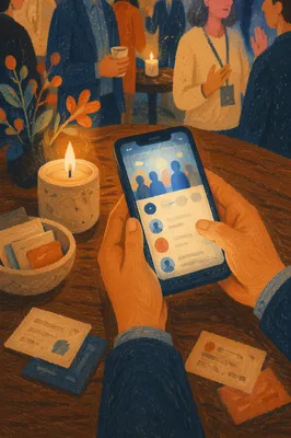 Hands Using Conference App at Networking Event
