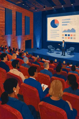 Professional Conference Audience With Blue Stage