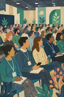 Professional Conference Audience with Teal Accents