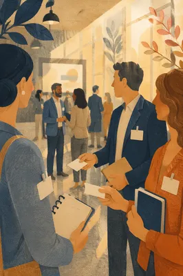 Professional Networking in Warm Conference Atrium