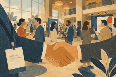 Professional Networking Handshake at Business Conference