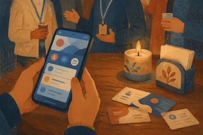 Networking Event App on Wooden Table